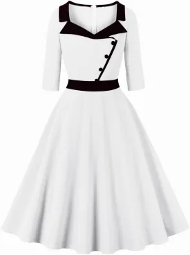 3/4 Sleeve 40s 50s Dresses for Women Vintage 1950s Cocktail Dress Square Neck Retro Rockabilly Swing 50's Style Dress