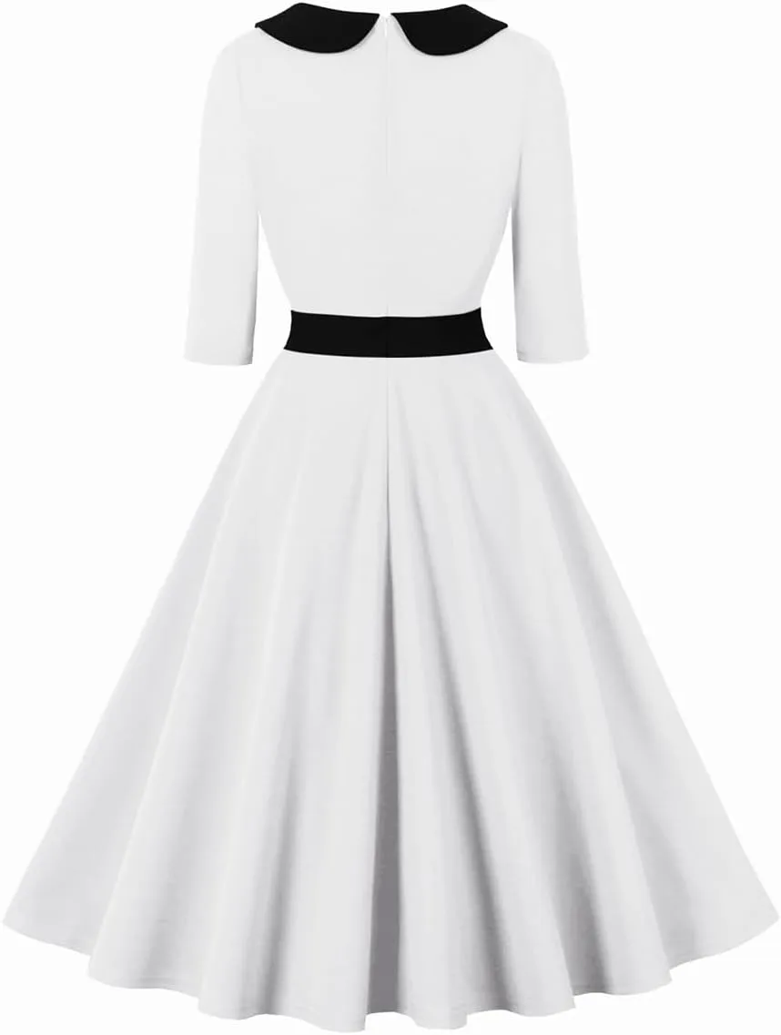 3/4 Sleeve 40s 50s Dresses for Women Vintage 1950s Cocktail Dress Square Neck Retro Rockabilly Swing 50's Style Dress