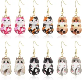 6 Pairs Cute Cat Earrings for Women Colored Kitty Cat Earrings Alloy Drop Dangle Fun Anime Animal Earrings Aesthetic Funny Cartoon Earings Jewelry Gifts for Cat Lovers