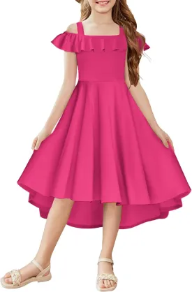 Arshiner Girls Summer Dress Off Shoulder Flutter Sleeve Midi Swing Cassual Formal Dresses with Pocket