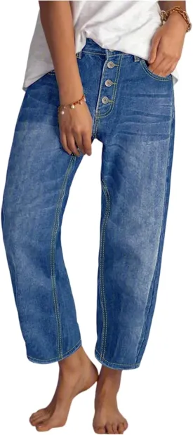 Baggy Jeans for Women High Waist Wide Leg Barrel Jeans Vintage Y2K Cargo Ripped Capri Jean Casual Distressed Denim Pants