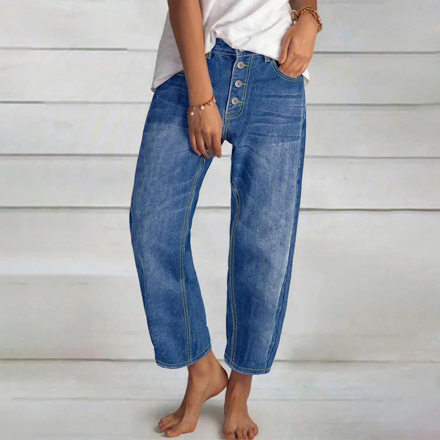 Baggy Jeans for Women High Waist Wide Leg Barrel Jeans Vintage Y2K Cargo Ripped Capri Jean Casual Distressed Denim Pants