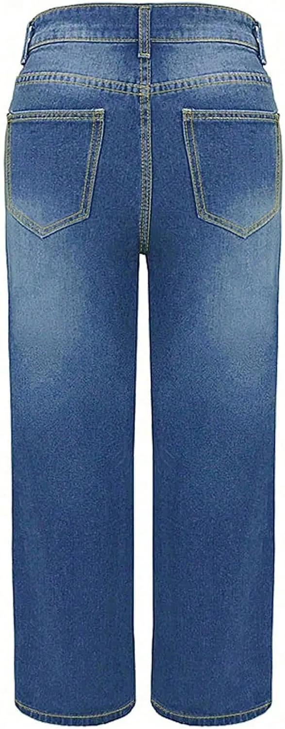 Baggy Jeans for Women High Waist Wide Leg Barrel Jeans Vintage Y2K Cargo Ripped Capri Jean Casual Distressed Denim Pants