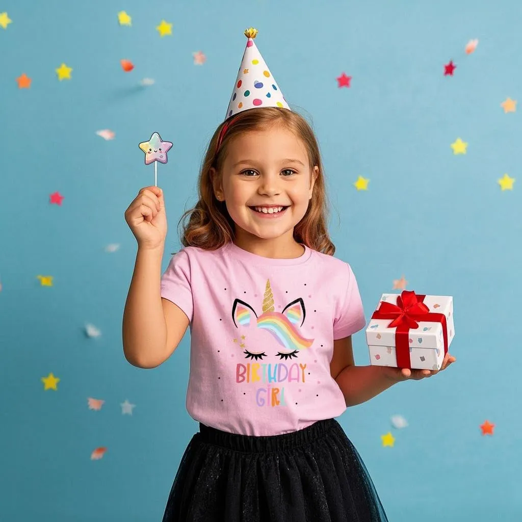 Birthday Girl Shirt 2nd 3rd 4th 5th 6th 7th Girls Birthday T-Shirts Toddler Mermaid Unicorn Cotton Short Sleeve Tee Tops