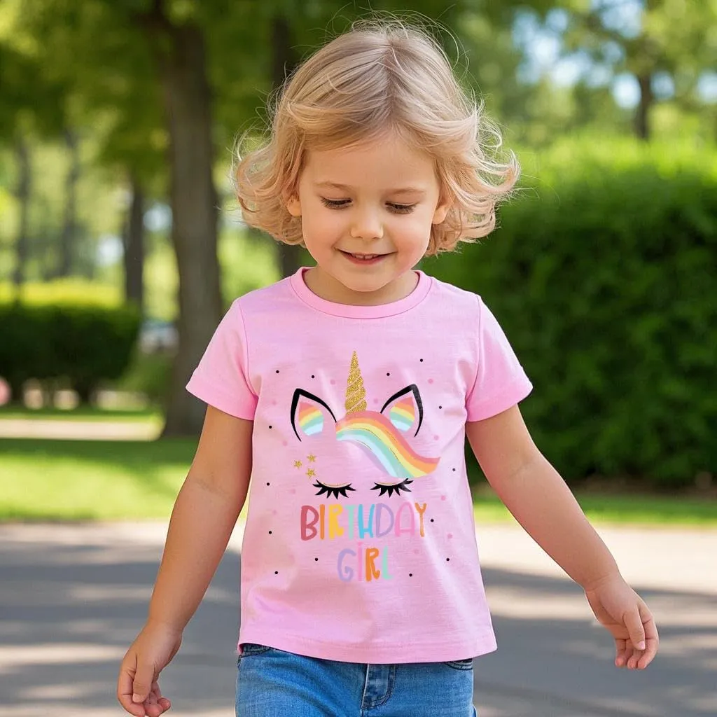Birthday Girl Shirt 2nd 3rd 4th 5th 6th 7th Girls Birthday T-Shirts Toddler Mermaid Unicorn Cotton Short Sleeve Tee Tops
