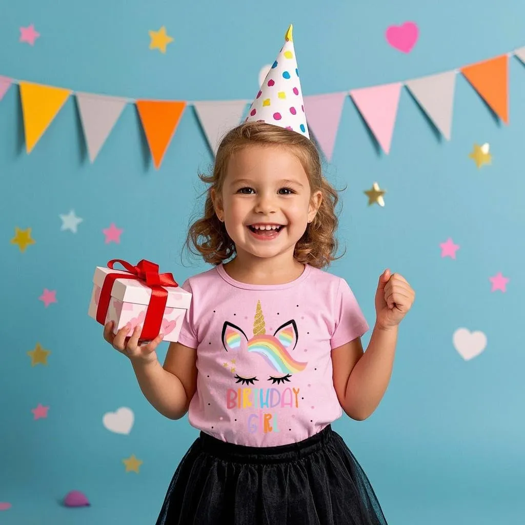 Birthday Girl Shirt 2nd 3rd 4th 5th 6th 7th Girls Birthday T-Shirts Toddler Mermaid Unicorn Cotton Short Sleeve Tee Tops