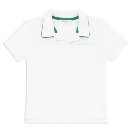 boys white french terry polo with bermuda green trim