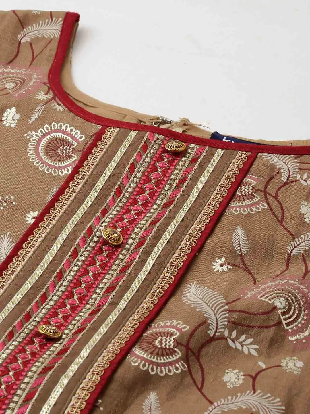 Brown Unstitched Embroidered Cotton Salwar Suit Dress Material