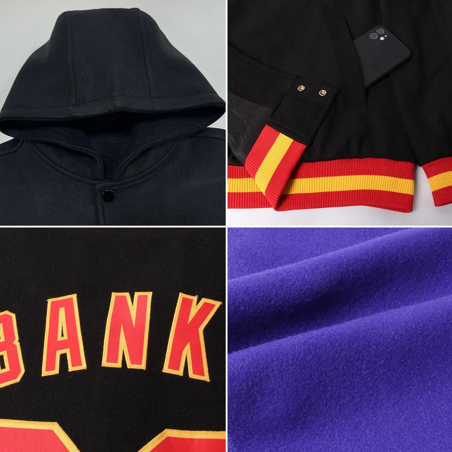 Custom Baseball Hoodie Jackets Men Women Youth Personalized Varsity Letterman Jackets Stitched Name Number Logo