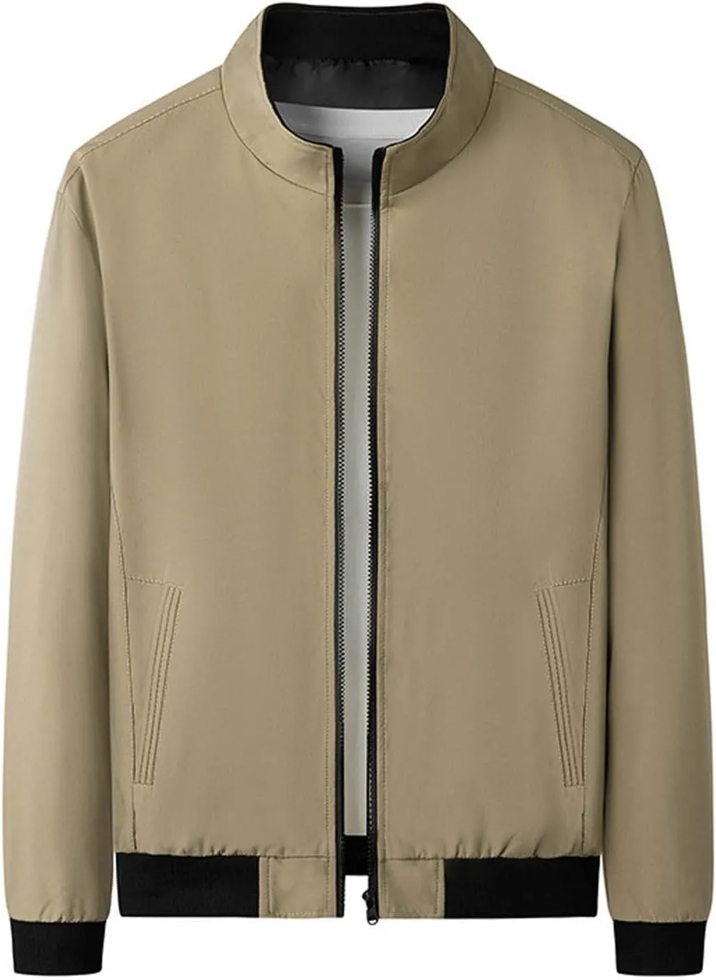 Finelylove Mens Lightweight Jackets Zip Up Windbreaker Stand Collar Business Casual Light Golf Jacket with Pockets