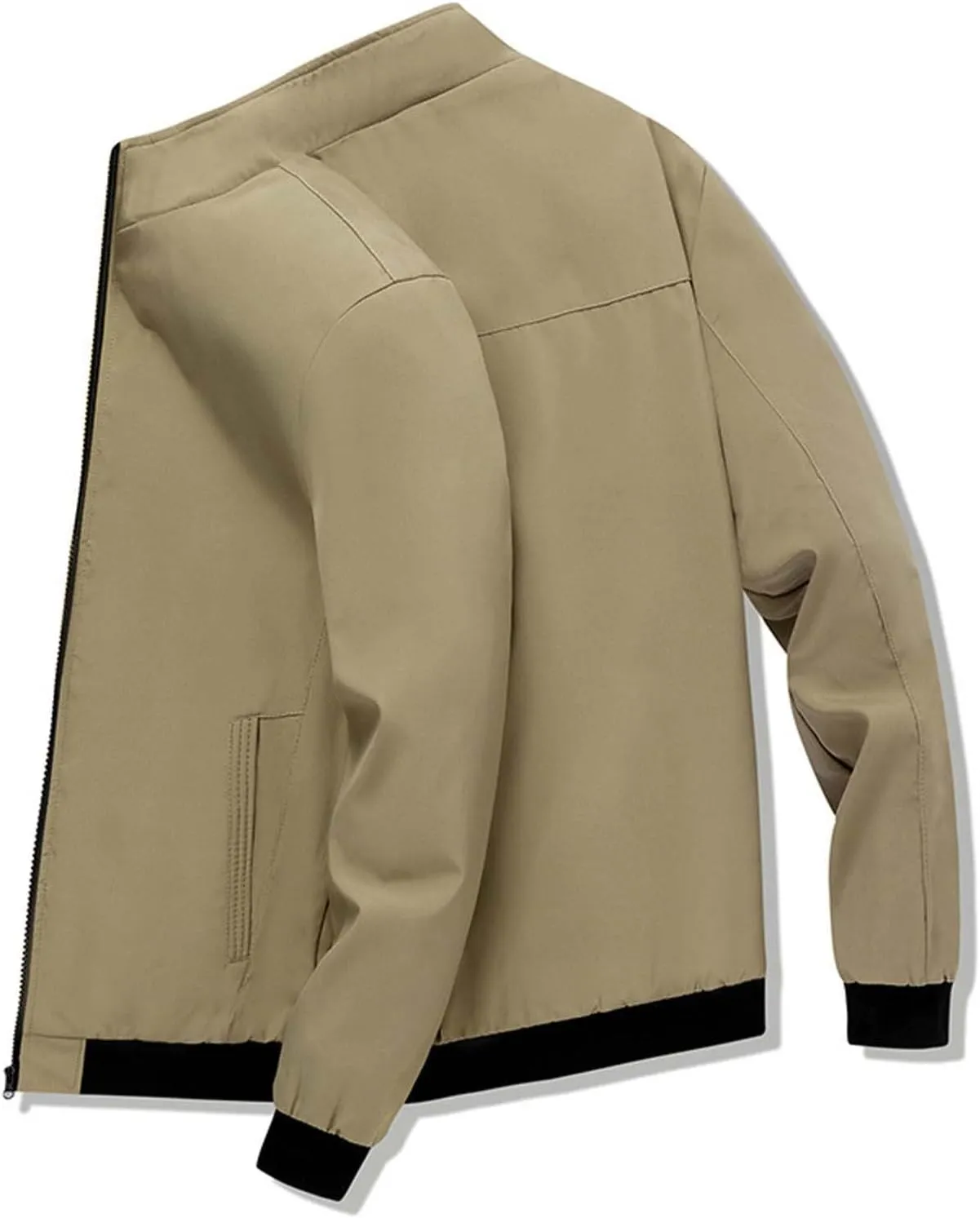 Finelylove Mens Lightweight Jackets Zip Up Windbreaker Stand Collar Business Casual Light Golf Jacket with Pockets