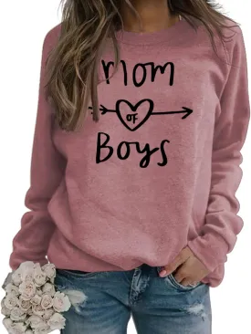 GaoCold Mom of Boys Sweatshirt Women Long Sleeve Letters Print Pullover Mama Sweatshirt Casual Loose Crewneck Tops For Winter