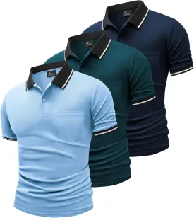 GEEK LIGHTING 3 Pack Mens Polo Shirts Short Sleeve Athletic Polo for Men Casual Moisture Wicking T-Shirts with Pocket