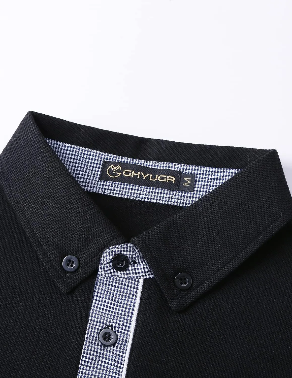 GHYUGR Men's Polo Shirts Short Sleeve Slim Fit Polo Casual Plaid Splice T-Shirts