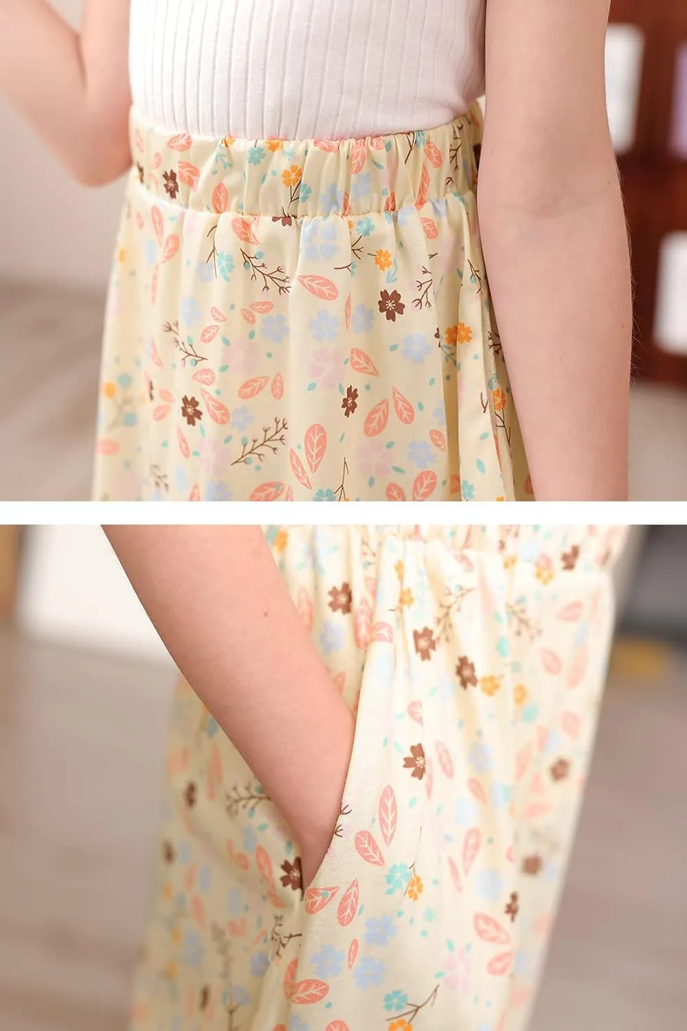 GORLYA Girls Boho Casual Elastic High Waist Tiered Ruffle Hem Long Swing Maxi Skirt 4-14T