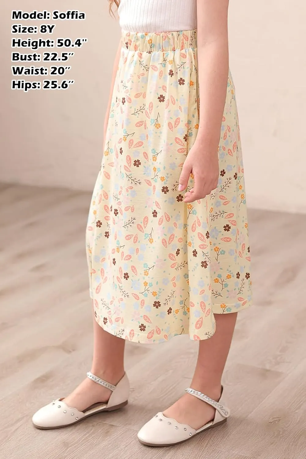 GORLYA Girls Boho Casual Elastic High Waist Tiered Ruffle Hem Long Swing Maxi Skirt 4-14T