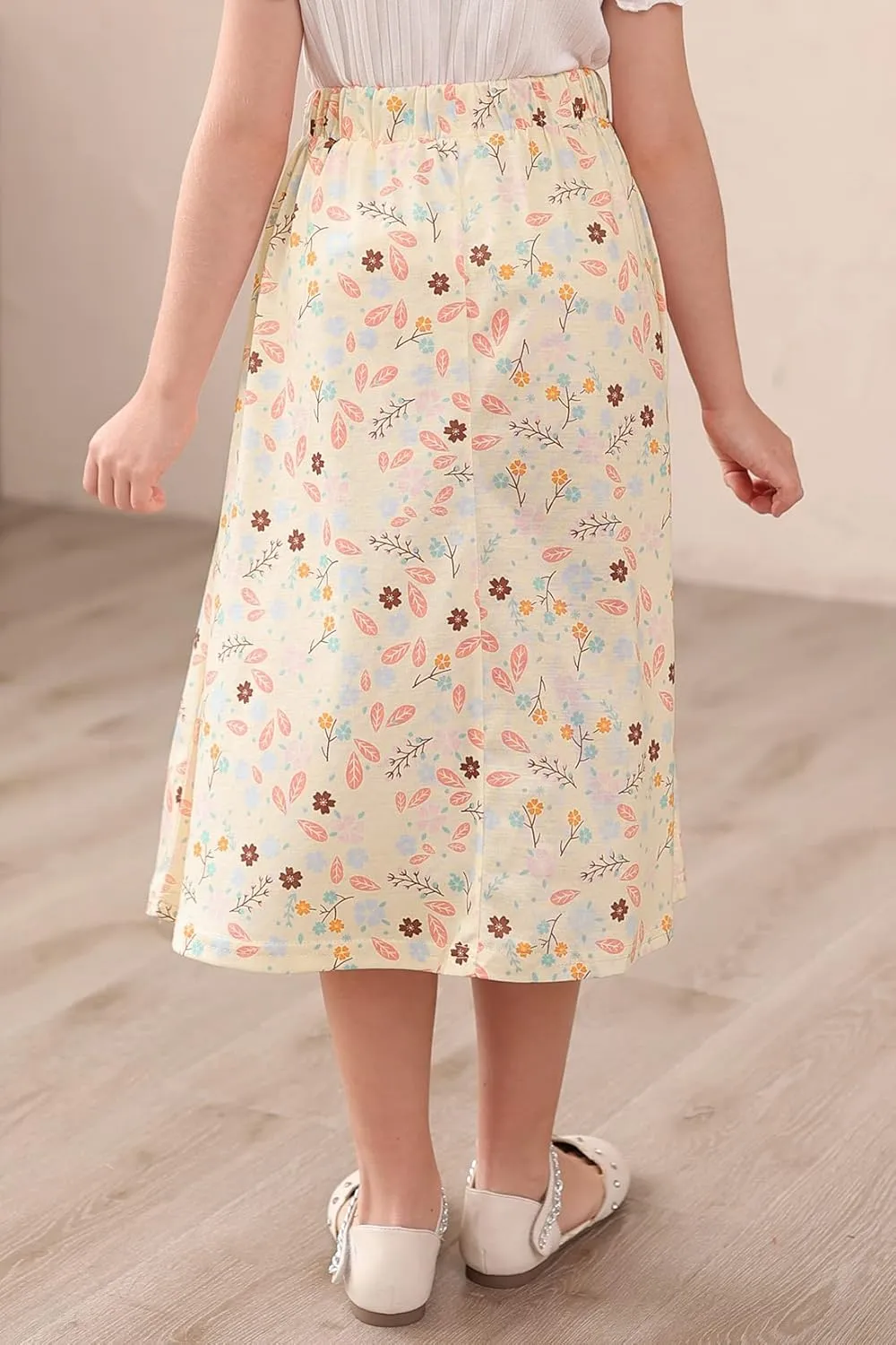 GORLYA Girls Boho Casual Elastic High Waist Tiered Ruffle Hem Long Swing Maxi Skirt 4-14T