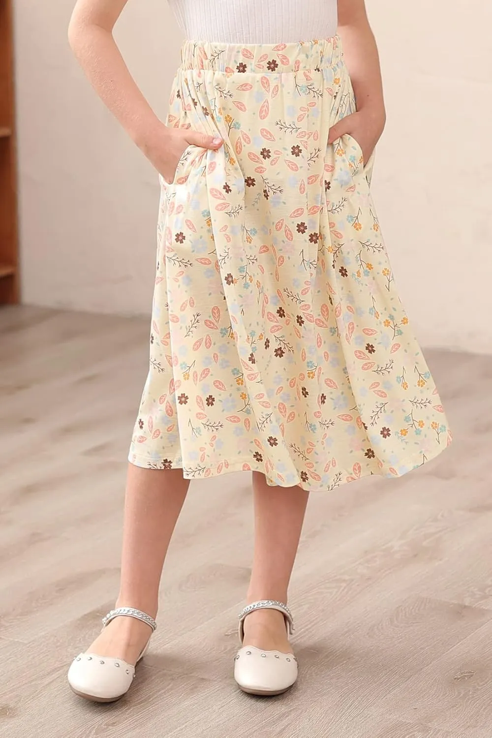 GORLYA Girls Boho Casual Elastic High Waist Tiered Ruffle Hem Long Swing Maxi Skirt 4-14T