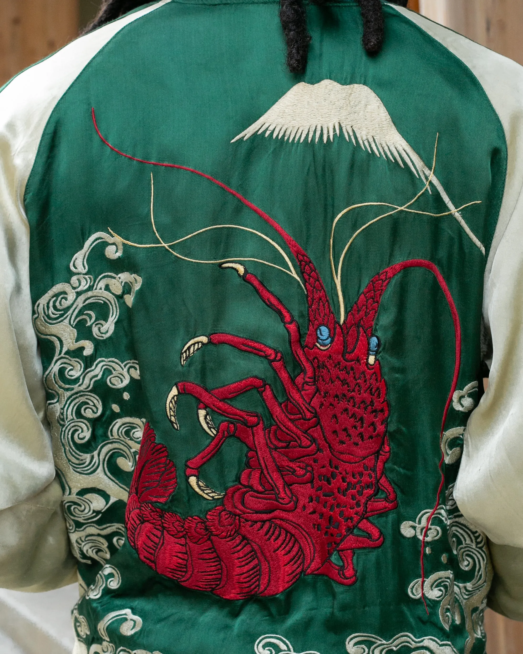 Japanese Repro Souvenir Jacket, Green with Lobsters