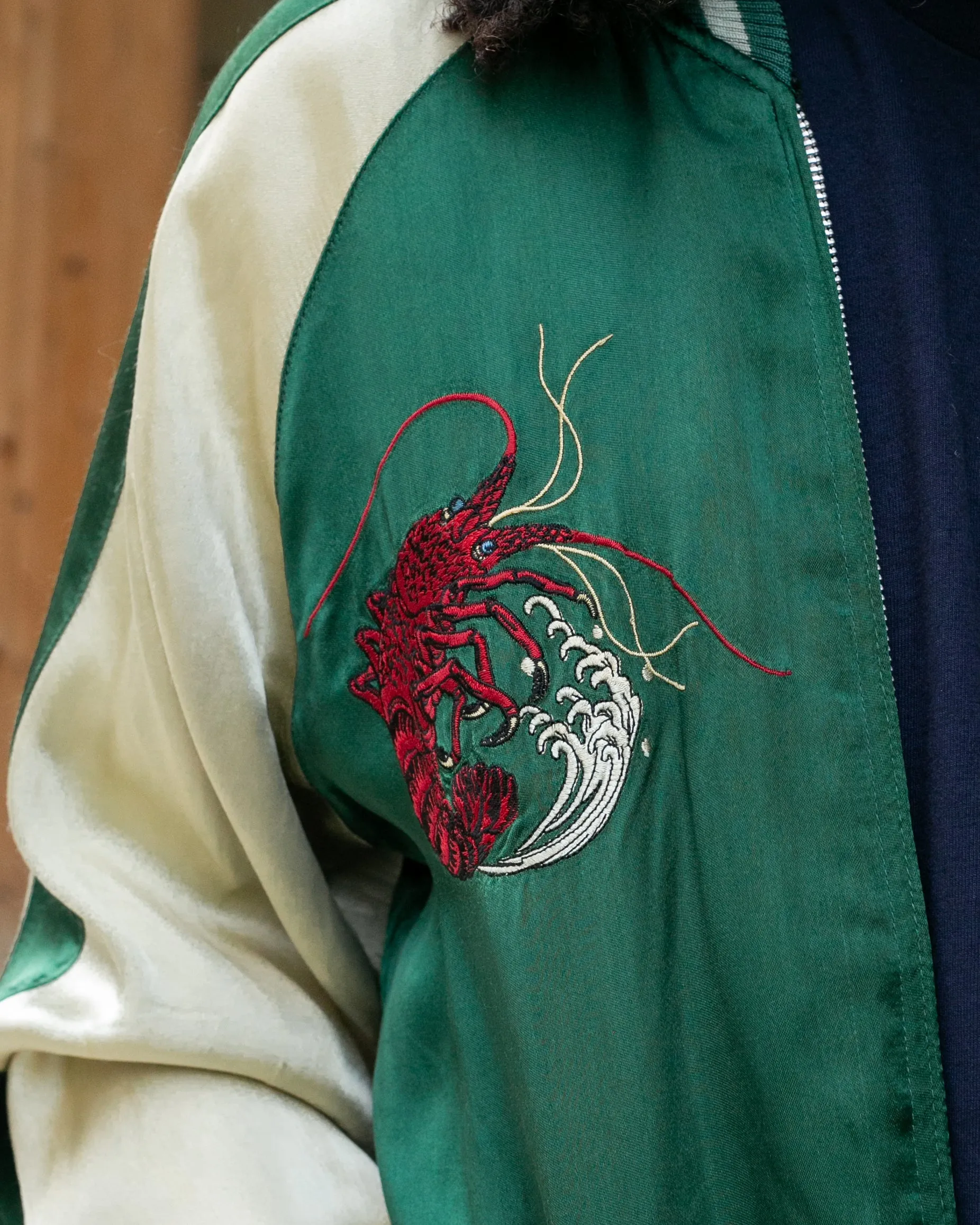 Japanese Repro Souvenir Jacket, Green with Lobsters