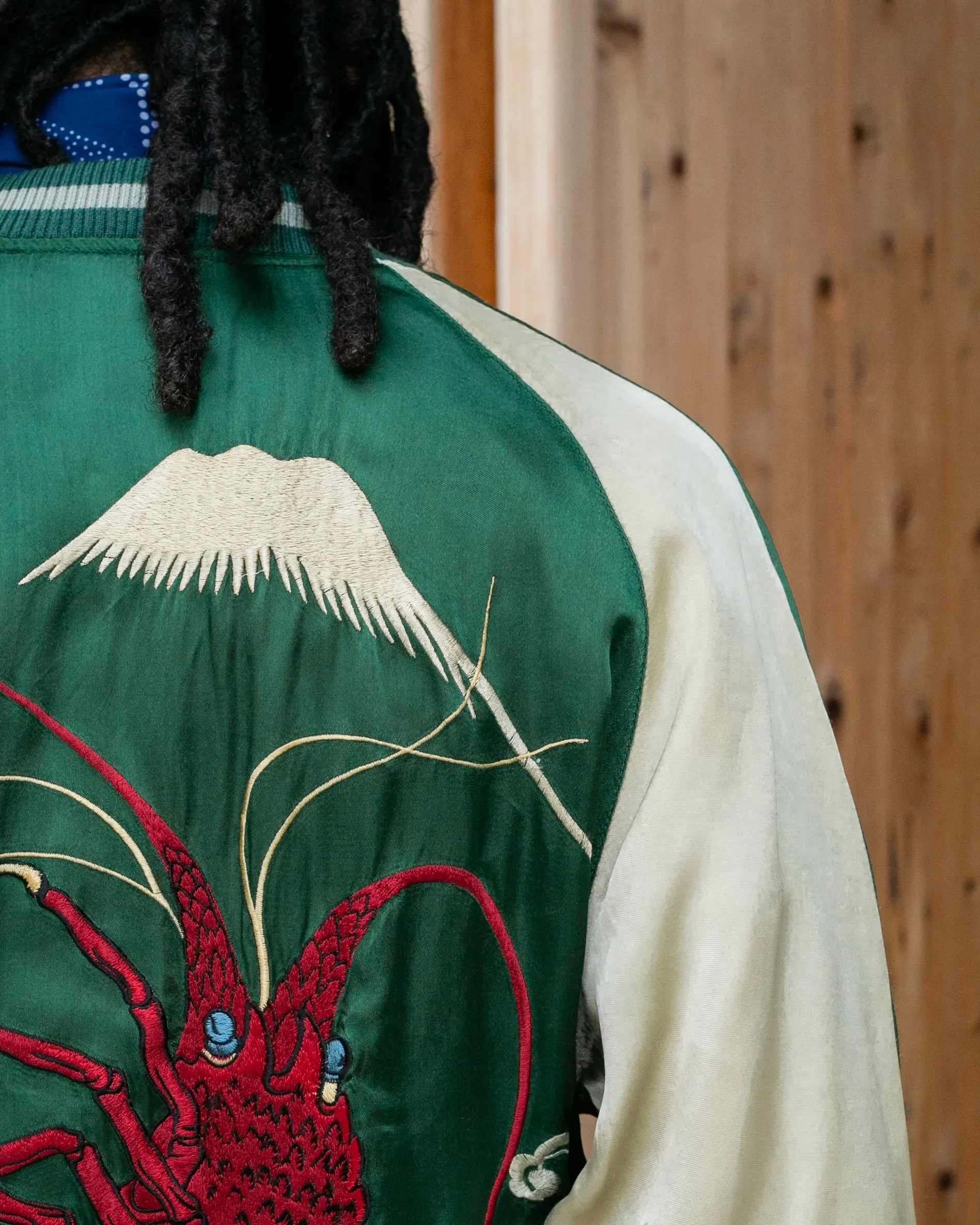 Japanese Repro Souvenir Jacket, Green with Lobsters