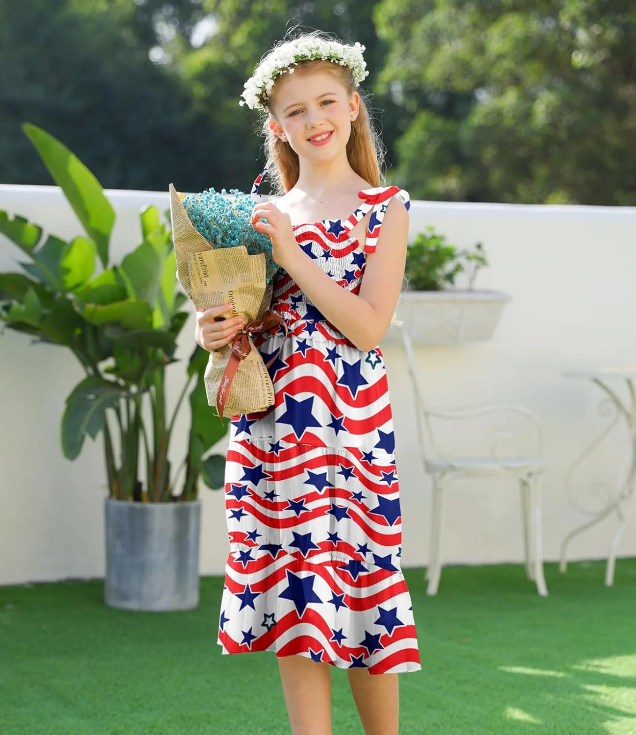 Kids4ever Girls Spaghetti Strap Dress 6-12Y Kids Sleeveless Cami Dresses Summer Beach Smocked Tiered Sundress with Pockets