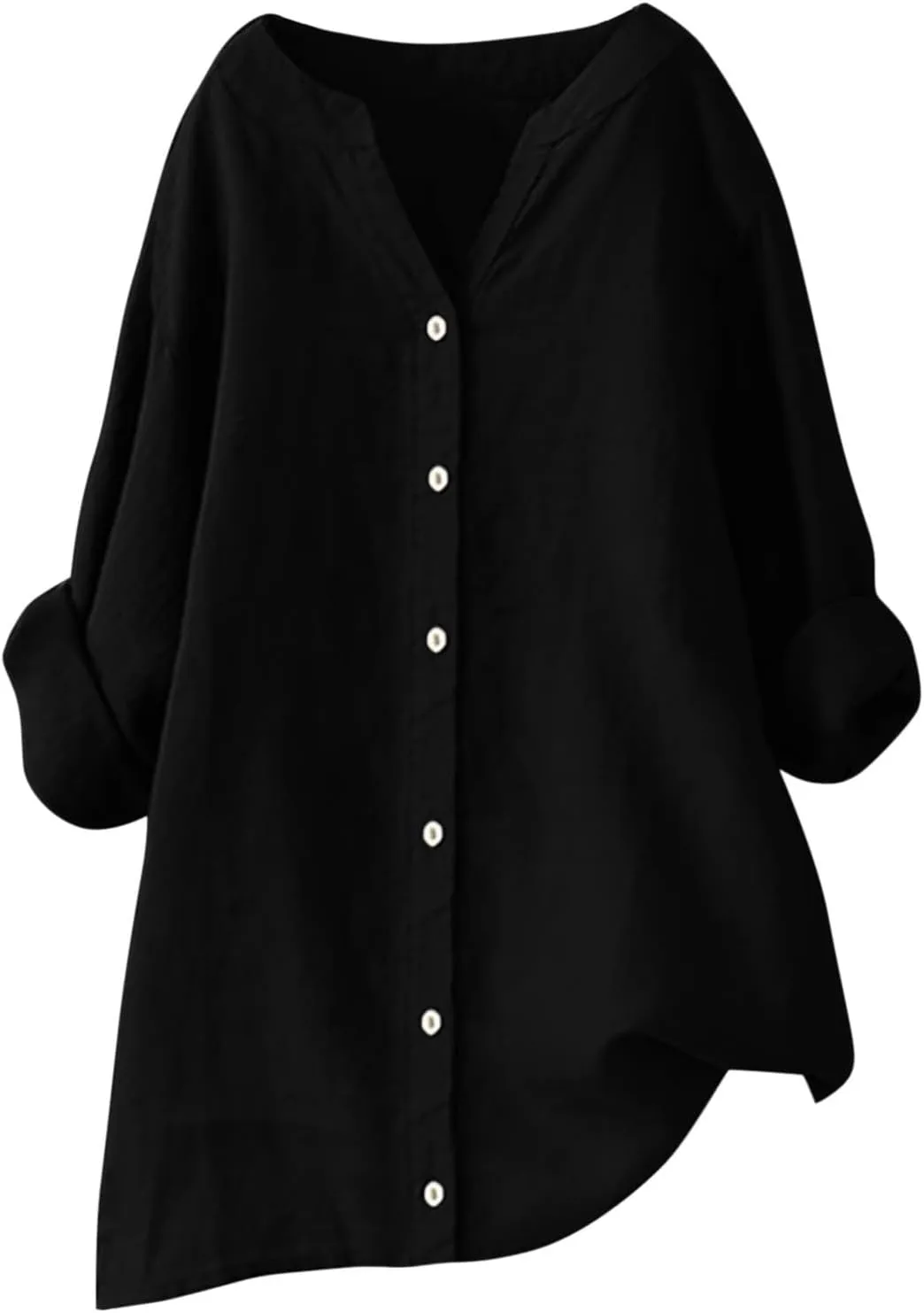 Linen Shirts for Women Short Sleeve Loose Button Shirt Top Stand Solid Color Medium Sleeve Long Sleeve Cotton Gauze
