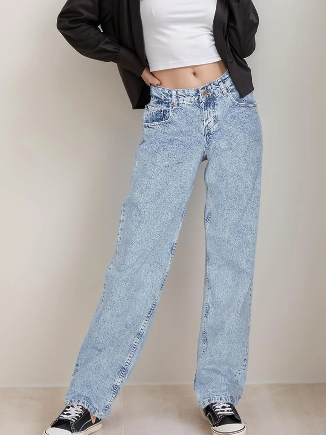 Low Rise Baggy Jeans for Women Y2K Low Waisted Straight Leg Trendy Bootcut Jeans Teen Girls Casual Loose Fit Boyfriend Jeans