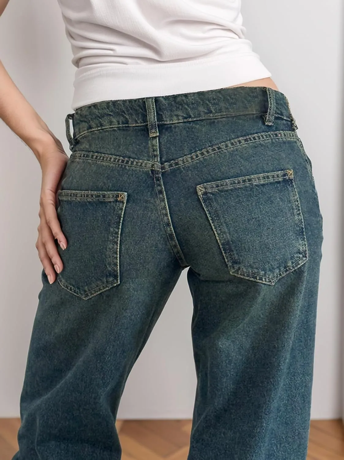 Low Rise Baggy Jeans for Women Y2K Low Waisted Straight Leg Trendy Bootcut Jeans Teen Girls Casual Loose Fit Boyfriend Jeans