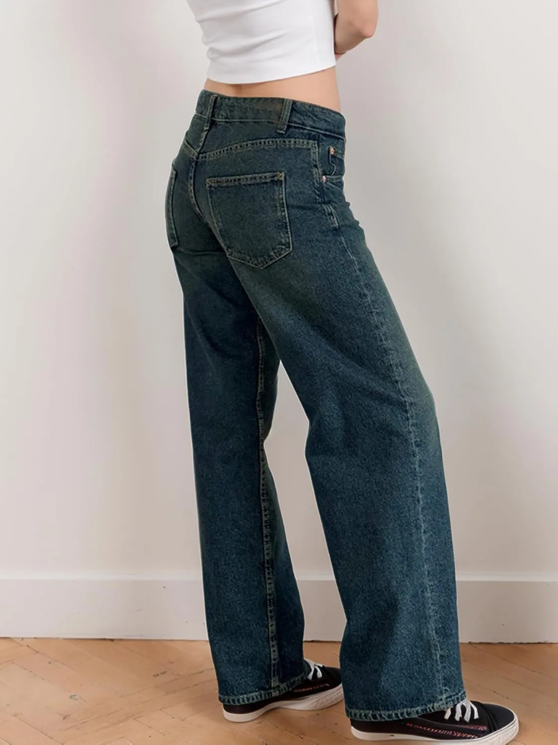 Low Rise Baggy Jeans for Women Y2K Low Waisted Straight Leg Trendy Bootcut Jeans Teen Girls Casual Loose Fit Boyfriend Jeans
