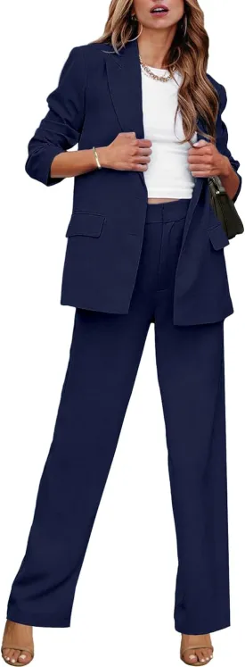 luvamia 2 Piece Outfits for Women Dressy Blazer Jackets High Waisted Straight Leg Pants Suits Set Business Casual Office