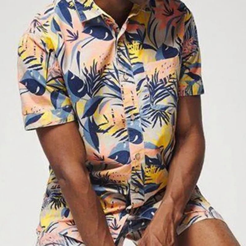 Men Cartoon Printed Short Sleeve Shorts Suit