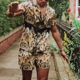 Men Printed Casual Short Sleeve Shorts Suit