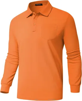 Men's Classic Long Sleeve Polo Shirts Casual Solid Golf Shirts with Pocket