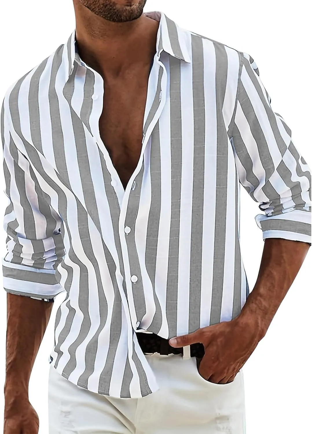 Mens Cotton Linen Henley Shirts Roll-up Long Sleeve Hip Hop Casual Quarter Button Summer Yoga Beach Vacation Tops