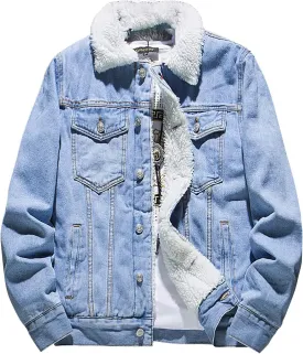 Mens Denim Jacket Winter Lapel Sherpa Fleece Lined Thicken Casual Stylish Warm Button Trucker Jean Jackets Coats, L-6XL