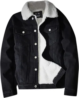Mens Denim Jacket Winter Lapel Sherpa Fleece Lined Thicken Casual Stylish Warm Button Trucker Jean Jackets Coats, L-6XL