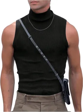 Men's Mock Turtleneck Tank Tops Ribbed Knit Slim Fit Sleeveless Shirts Casual Basic Tee Shirts