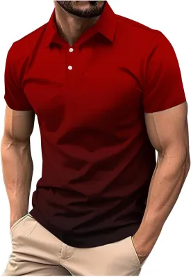 Mens Polo Shirts Short Sleeve Gradient Color Gym Workout Golf T-Shirt Casual Fashion V Neck Button Down Tops 2025