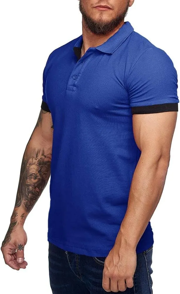 Men's Short Sleeve Casual Slim Fit Polo Shirts Basic Designed Classic Cut Cotton Shirts
