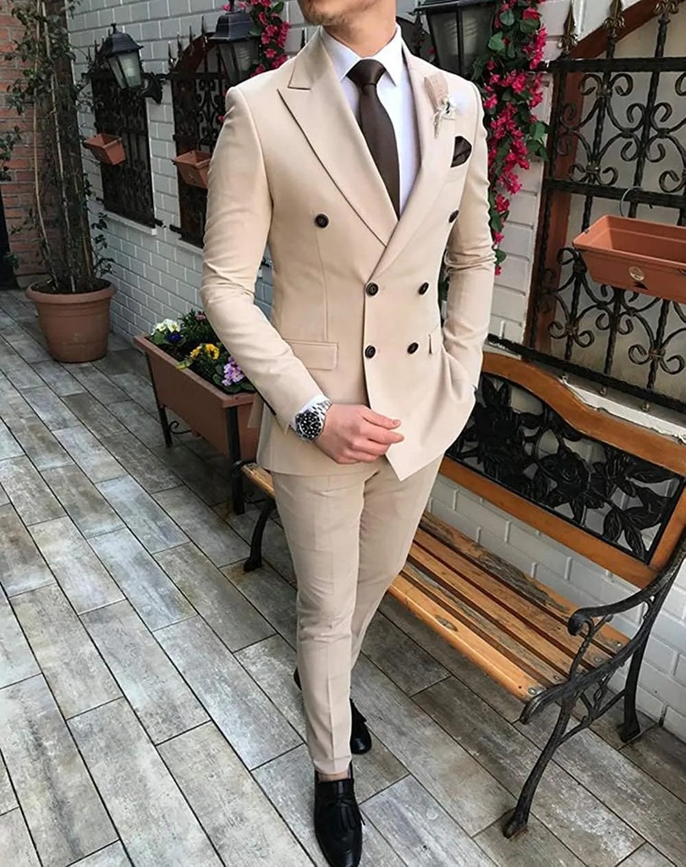 Men's Suits 2 Pieces Double Breasted Regular Fit Notch Lapel Solid Prom Tuxedos Wedding (Blazer Pants)