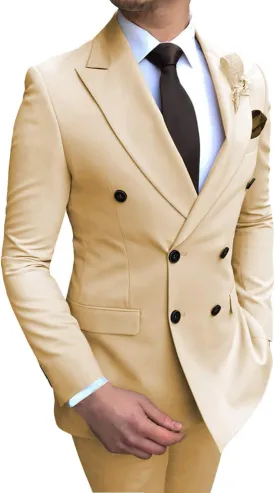 Men's Suits 2 Pieces Double Breasted Regular Fit Notch Lapel Solid Prom Tuxedos Wedding (Blazer Pants)
