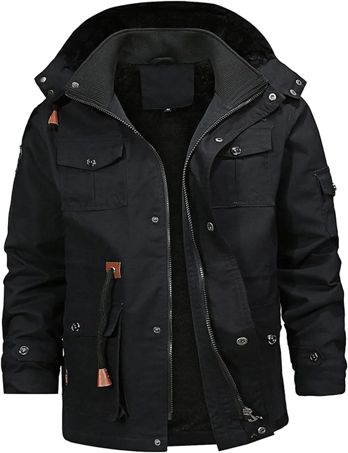 Men's Warm Winter Coats,Sherpa Lined Windproof Thicken Ski Snow Jacket Full Zip Hooded Parka Overcoat with Pocket