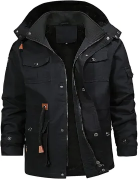 Men's Warm Winter Coats,Sherpa Lined Windproof Thicken Ski Snow Jacket Full Zip Hooded Parka Overcoat with Pocket