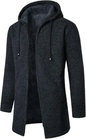 Men's Wool Blend Jacket Winter Warm Sherpa Lined Thicked Overcoats Casual Slim Medium Long Plush Fleece Hooded Coats