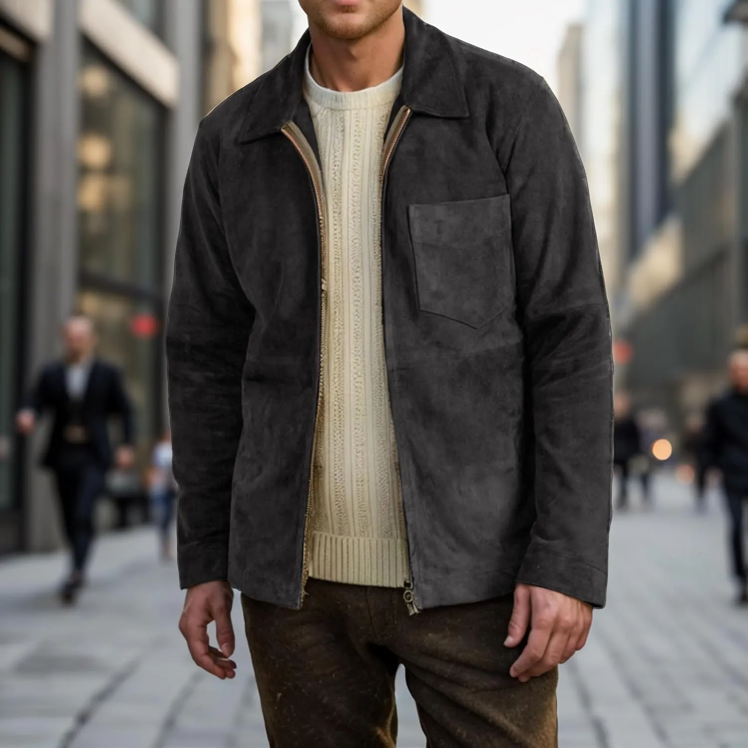 Men's Work Jacket Fashion Zipper Faux Suede Leather Bomber Jacket for Men Spring Fall Winter Coat Jackets