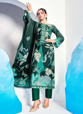 Mumtaz Arts Green Pure Muslin Unstitched Suit Dress Materials for Women
