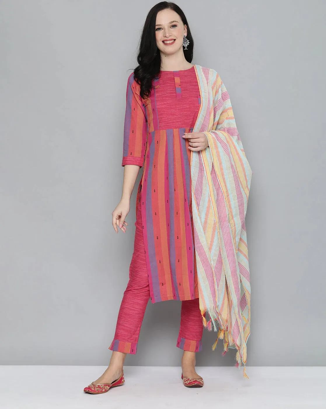 Pink Pure Handloom Cotton Unstitched Dress Material