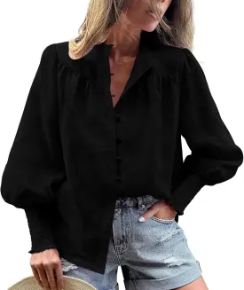 PRETTYGARDEN Womens Spring Long Sleeve Tops Dressy Casual Button Down Smocked Cuffed Office Business Work Blouses Shirts