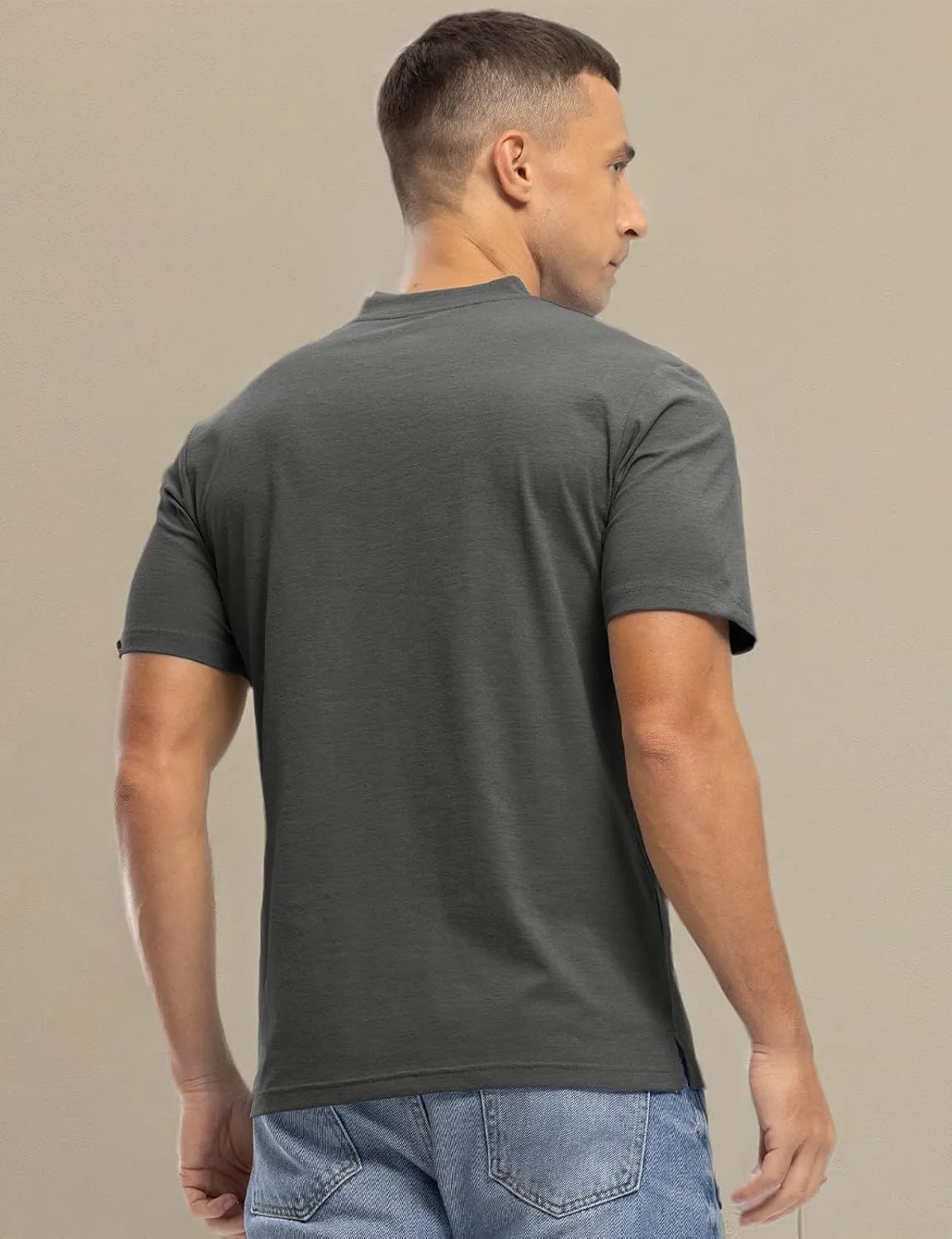 Rdruko Men's Golf Shirts Collarless Henley Dry Fit Athletic Casual Performance Blade Lightweight Polo T Shirts